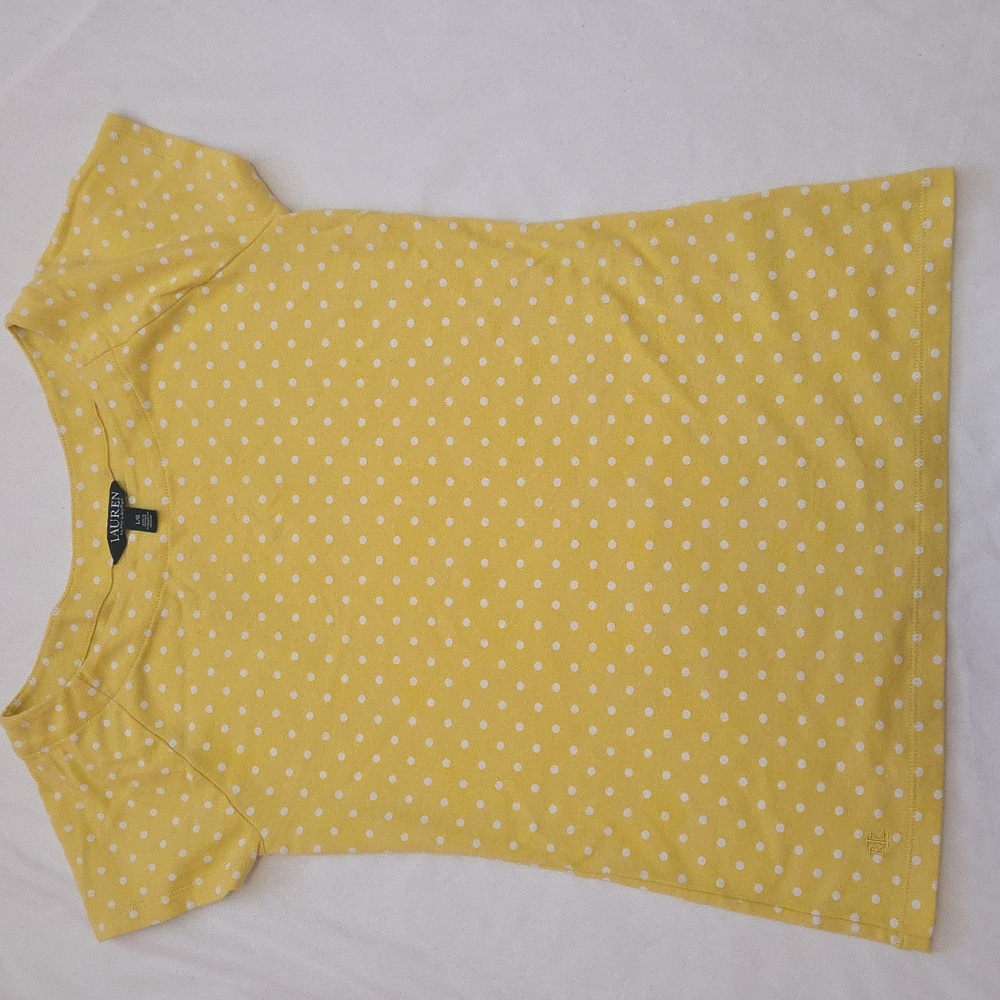 Lauren Ralph Lauren Women’s Yellow & White Polka Dot Shirt Size Large